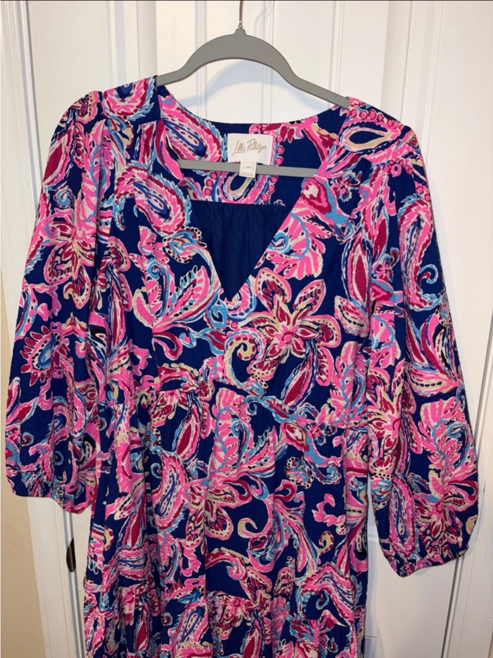 Lilly Pulitzer Navy Dress with Pink Paisley Print - Picture 3 of 10